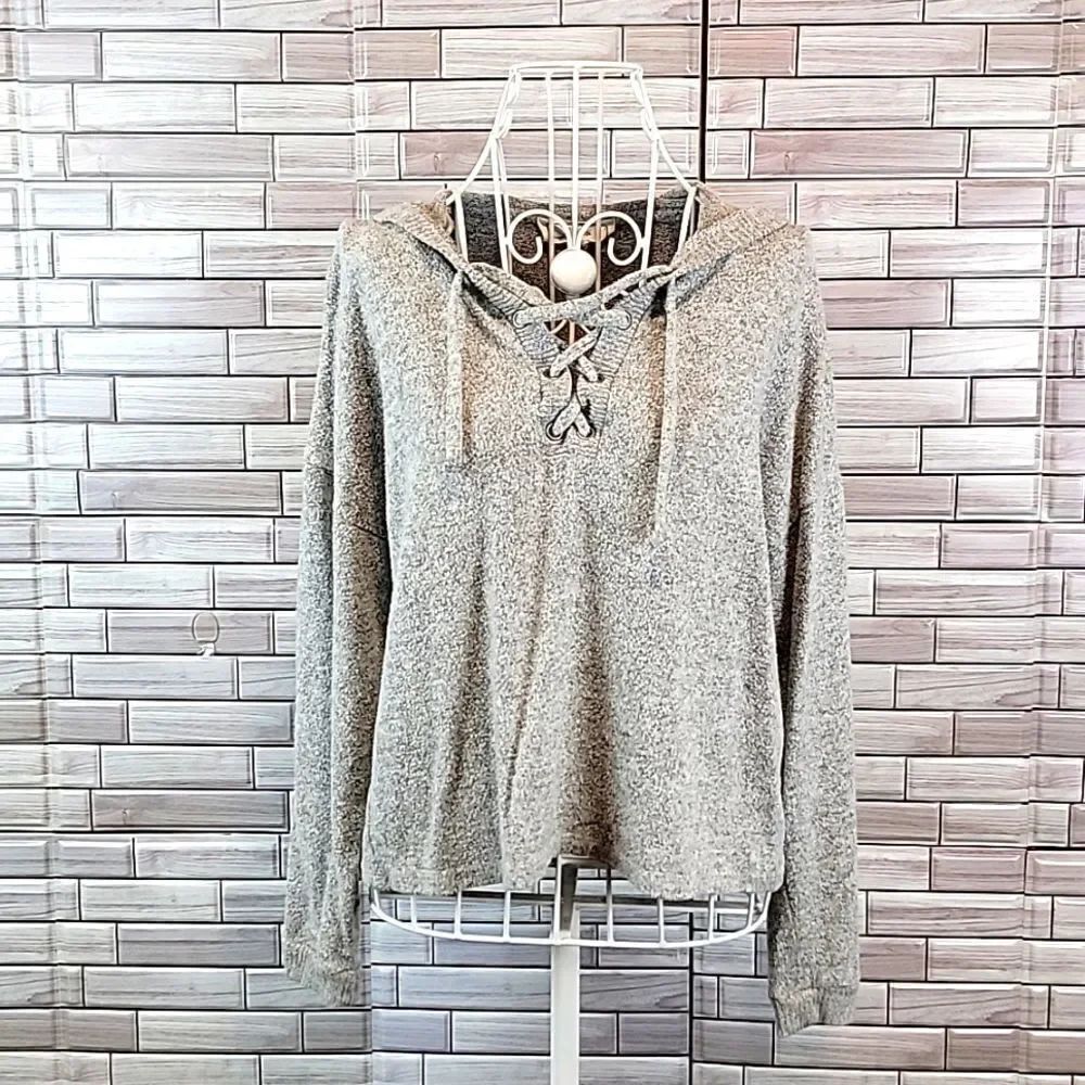 Hippie Rose knit pullover hoodie sweater - Marled Grey Womens  Size S